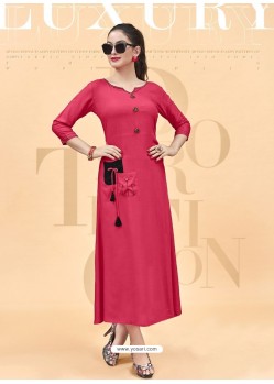 Rose Red Heavy Rayon Designer Kurti