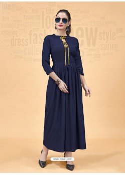 Navy Blue Heavy Rayon Designer Kurti