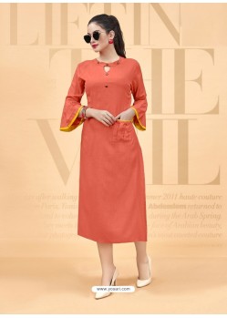 Orange Heavy Rayon Designer Kurti