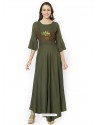 Mehendi Green Rayon Printed Long Kurti