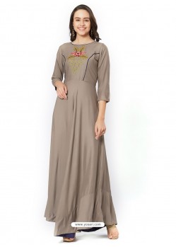 Taupe Rayon Printed Long Kurti