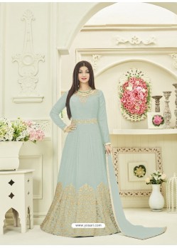 Light Grey Embroidered Georgette Anarkali Suit