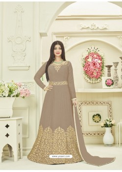 Light Brown Embroidered Georgette Anarkali Suit