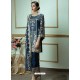 Peacock Blue Georgette Embroidered Straight Suit