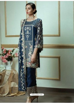 Peacock Blue Georgette Embroidered Straight Suit