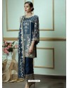 Peacock Blue Georgette Embroidered Straight Suit