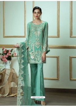 Aqua Mint Georgette Embroidered Straight Suit