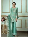 Aqua Mint Georgette Embroidered Straight Suit