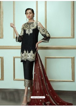 Black Georgette Embroidered Straight Suit