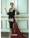 Black Georgette Embroidered Straight Suit