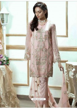 Pink Georgette Embroidered Straight Suit