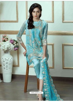 Sky Blue Georgette Embroidered Straight Suit