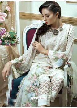 Off White Georgette Embroidered Straight Suit