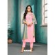 Baby Pink Maslin Silk Embroidered Straight Suit