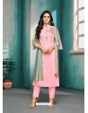 Baby Pink Maslin Silk Embroidered Straight Suit