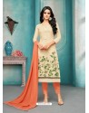 Cream Maslin Silk Embroidered Straight Suit