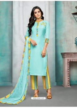 Sky Blue Maslin Silk Embroidered Straight Suit