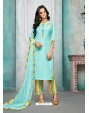 Sky Blue Maslin Silk Embroidered Straight Suit