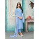 Blue Maslin Silk Embroidered Straight Suit