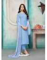 Blue Maslin Silk Embroidered Straight Suit