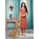 Rust Maslin Silk Embroidered Straight Suit