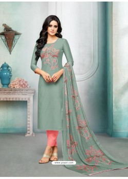 Grey Maslin Silk Embroidered Straight Suit