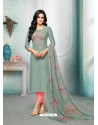 Grey Maslin Silk Embroidered Straight Suit