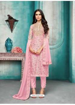 Pink Maslin Silk Embroidered Straight Suit