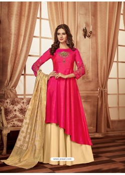 Fuchsia Tapeta Jacquard Worked Designer Gown Style Suit