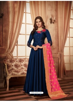 Navy Blue Tapeta Jacquard Worked Designer Gown Style Suit