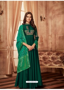 Dark Green Tapeta Jacquard Worked Designer Gown Style Suit