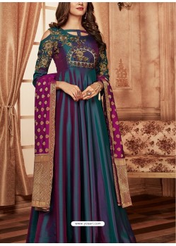 Teal Tapeta Jacquard Worked Designer Gown Style Suit