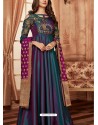 Teal Tapeta Jacquard Worked Designer Gown Style Suit