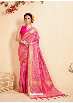 Fuchsia Banarasi Art Silk Jacquard Worked Designer Saree