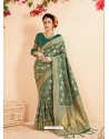 Dark Green Banarasi Art Silk Jacquard Worked Designer Saree