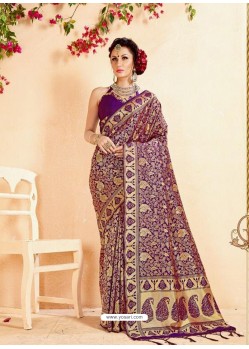 Purple Banarasi Art Silk Jacquard Worked Designer Saree