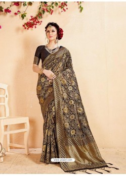 Black Banarasi Art Silk Jacquard Worked Designer Saree