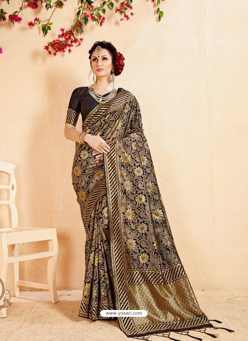 Buy Black Banarasi Art Silk Jacquard Worked Designer Saree | Designer ...