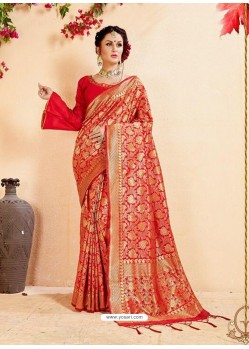 Red Banarasi Art Silk Jacquard Worked Designer Saree