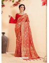 Red Banarasi Art Silk Jacquard Worked Designer Saree