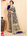 Navy Blue Banarasi Art Silk Jacquard Worked Designer Saree