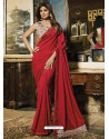 Red Raw Silk Embroidered Party Wear Saree