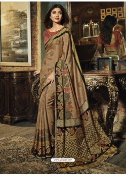 Brown Silk Brasso Embroidered Party Wear Saree