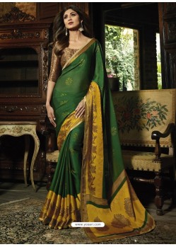 Dark Green Brasso Embroidered Party Wear Saree