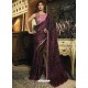 Deep Wine Brasso Embroidered Party Wear Saree