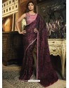 Deep Wine Brasso Embroidered Party Wear Saree