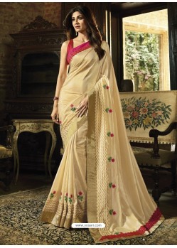 Light Beige Bhagalpuri Silk Embroidered Party Wear Saree