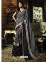 Dull Grey Bhagalpuri Cotton Embroidered Party Wear Saree