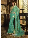 Aqua Mint Brasso Embroidered Party Wear Saree