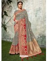 Grey Weaved Silk Jacquard Worked Designer Saree